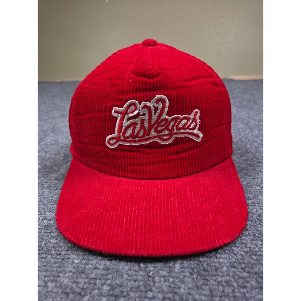Vintage Las Vegas Hat Mens OSFM Red Corduroy Script Snapback Style‎
